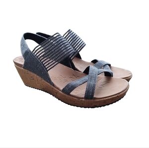 Skechers Heather Gray Denim Wedge Sandals